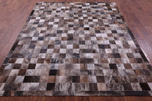 Brown & White Brindle Patchwork Natural Cowhide Rug - 6' 7