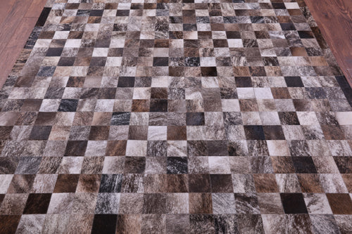 Brown & White Brindle Patchwork Natural Cowhide Rug - 6' 7
