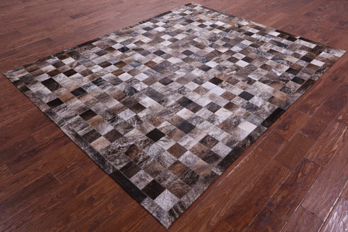 Brown & White Brindle Patchwork Natural Cowhide Rug - 6' 7