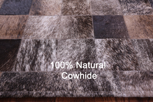 Brown & White Brindle Patchwork Natural Cowhide Rug - 6' 7