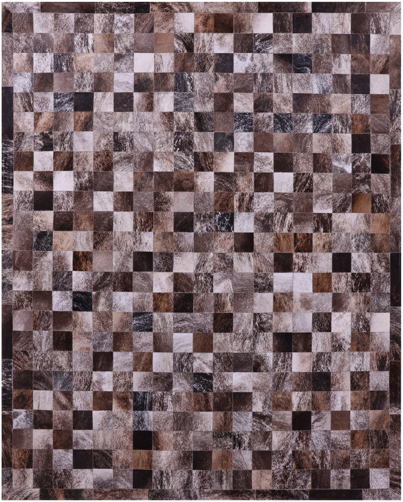 Brown & White Brindle Patchwork Natural Cowhide Rug - 6' 7" x 8' 3"