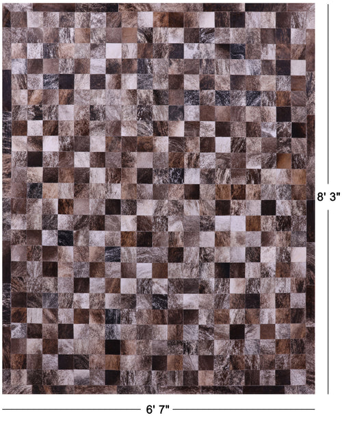 Brown & White Brindle Patchwork Natural Cowhide Rug - 6' 7