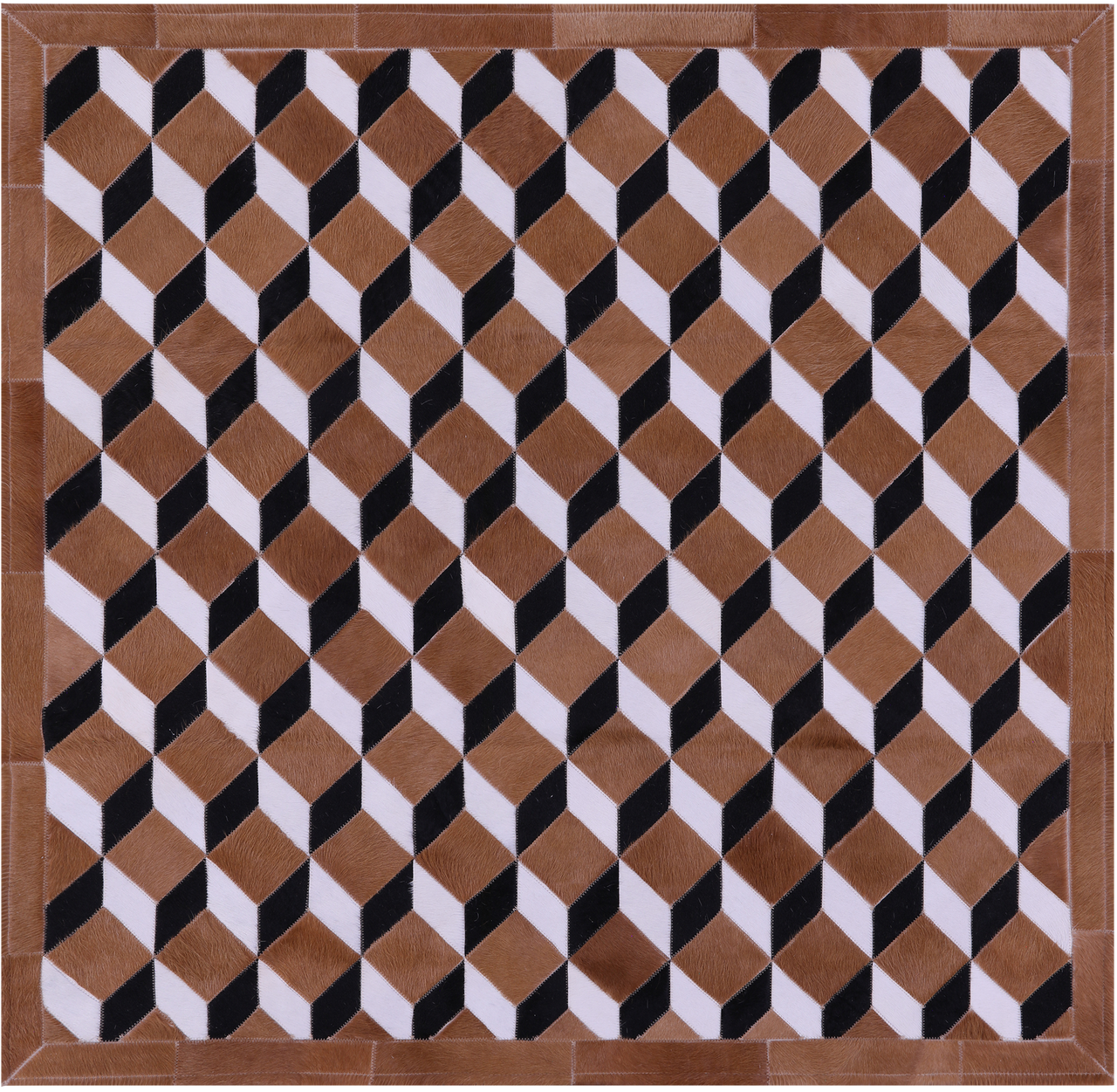 Brown & White Square Patchwork Black Natural Cowhide Rug - 5' 0" x 5' 0"