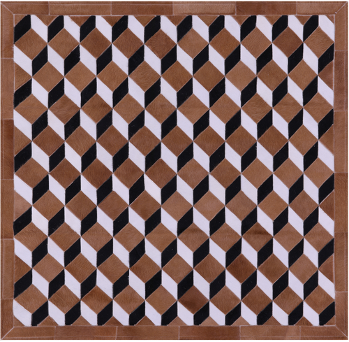 Brown & White Square Patchwork Black Natural Cowhide Rug - 5' 0