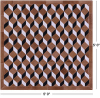 Thumbnail for Brown & White Square Patchwork Black Natural Cowhide Rug - 5' 0