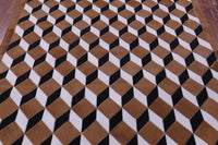 Thumbnail for Brown & White Square Patchwork Black Natural Cowhide Rug - 5' 0