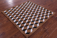 Thumbnail for Brown & White Square Patchwork Black Natural Cowhide Rug - 5' 0