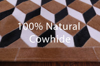 Thumbnail for Brown & White Square Patchwork Black Natural Cowhide Rug - 5' 0