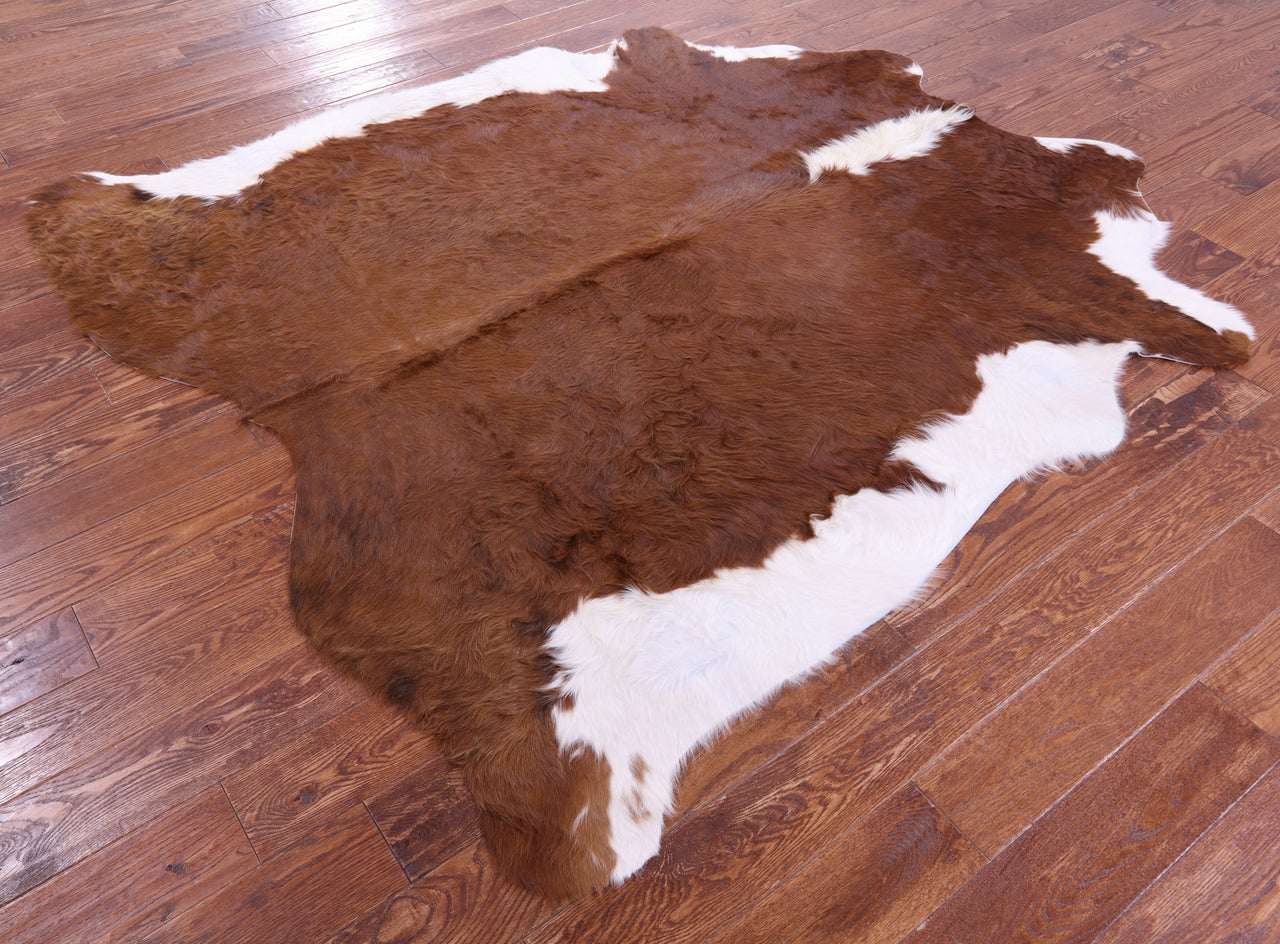 Brown & White Natural Cowhide Rug - X-Large 7' 0"H x 6' 4"W