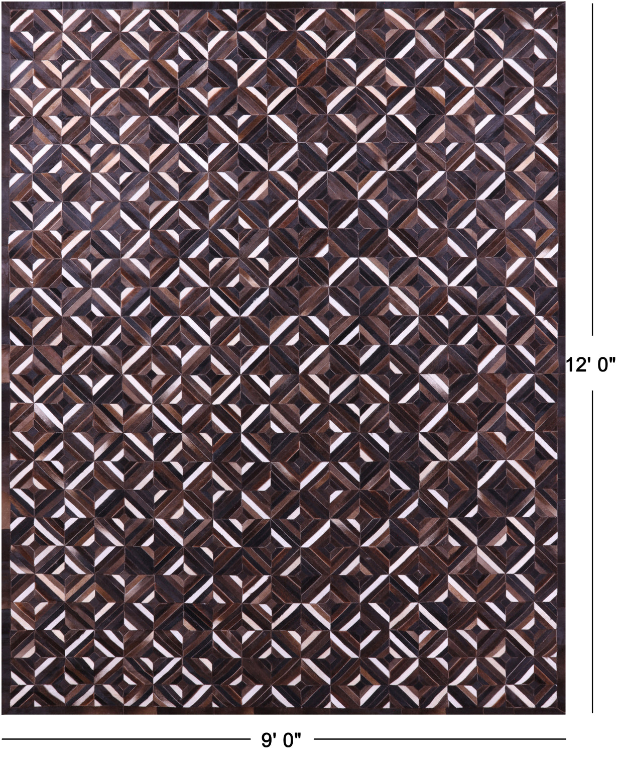 Brown Patchwork Natural Cowhide Rug - 9' 0" x 12' 0"