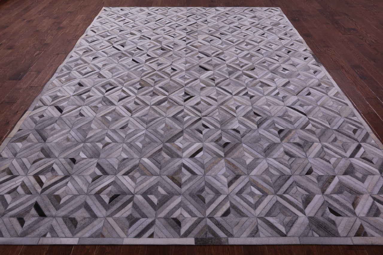 Grey Patchwork Natural Cowhide Rug - 9' 0" x 12' 0"