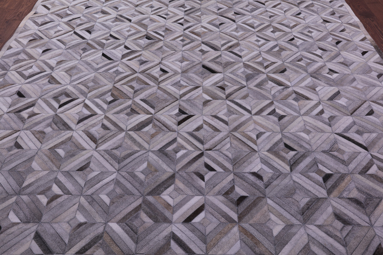 Grey Patchwork Natural Cowhide Rug - 9' 0" x 12' 0"