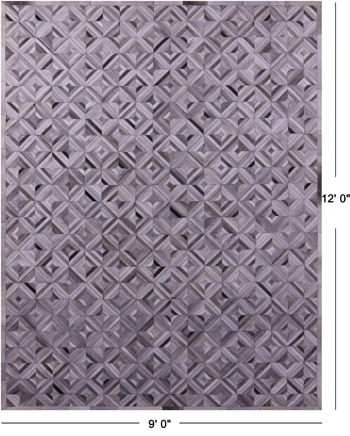 Grey Patchwork Natural Cowhide Rug - 9' 0" x 12' 0"