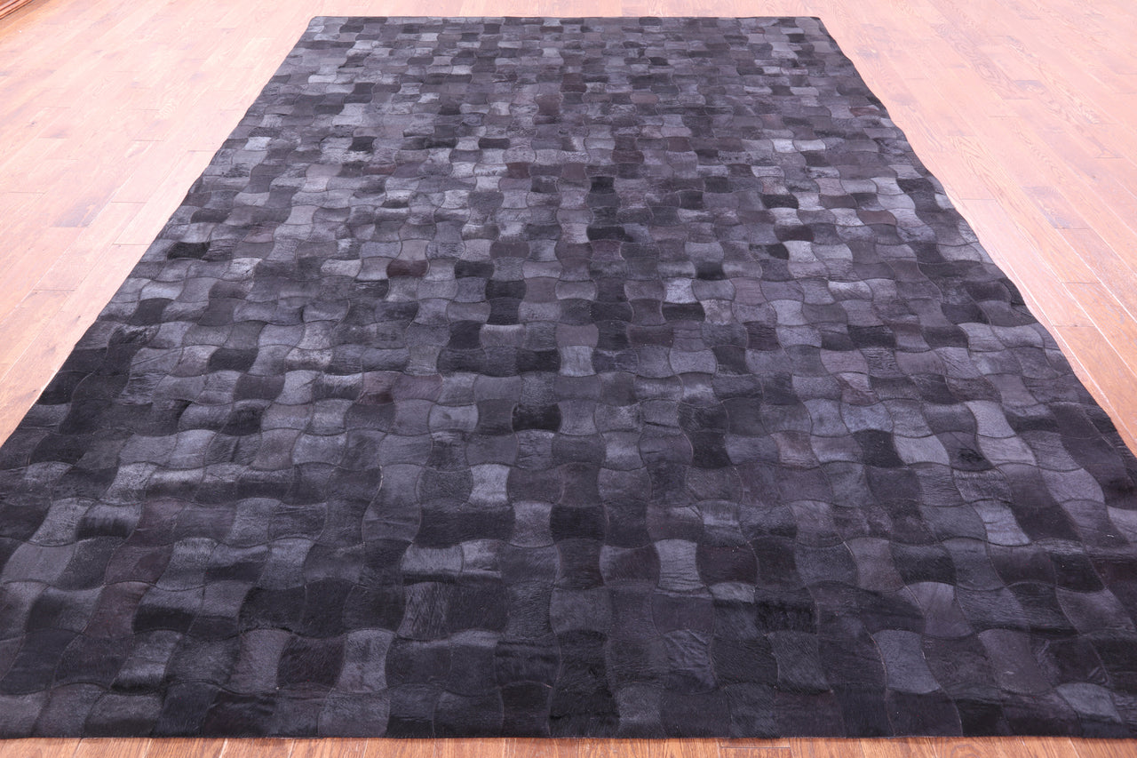 Black Patchwork Natural Cowhide Rug - 9' 0" x 12' 0"
