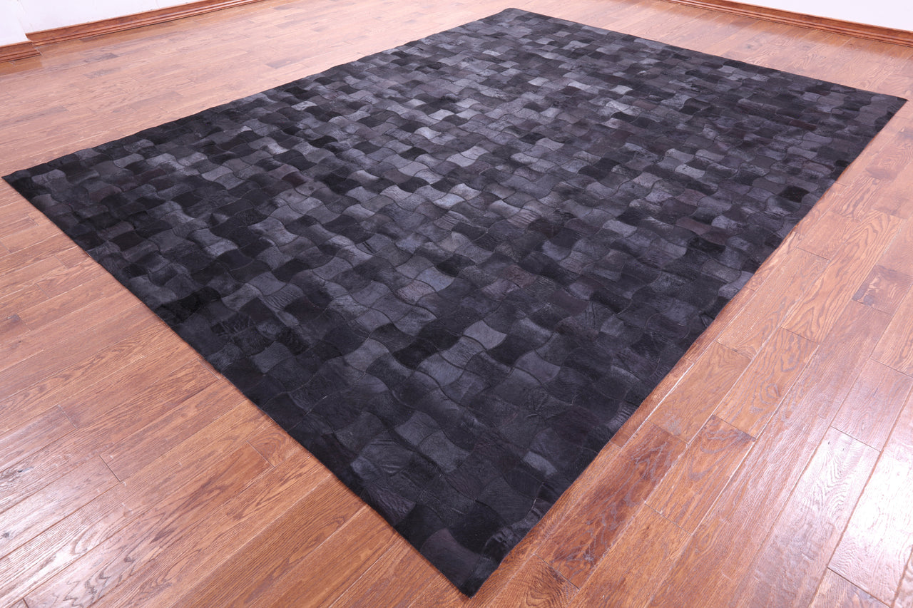 Black Patchwork Natural Cowhide Rug - 9' 0" x 12' 0"
