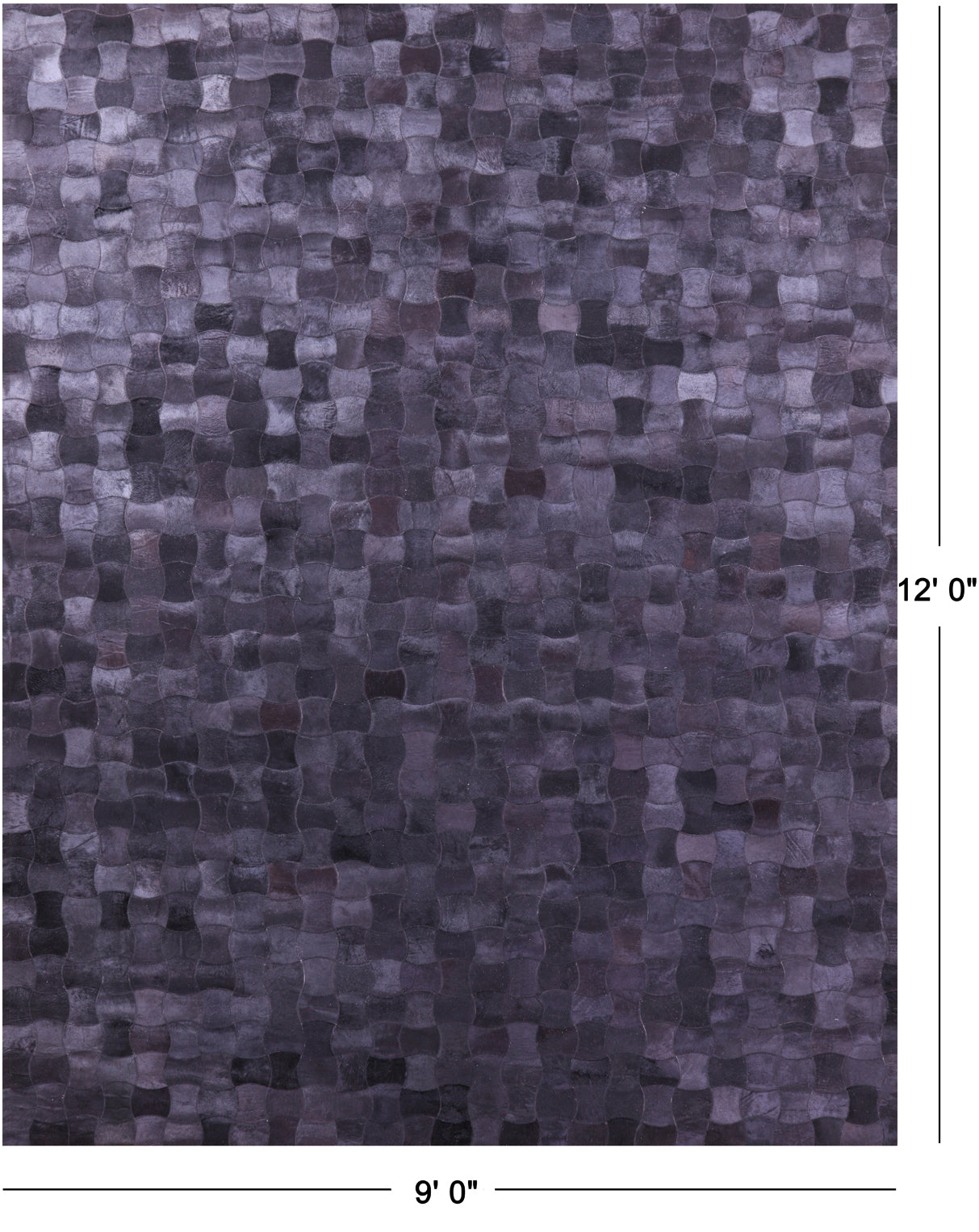 Black Patchwork Natural Cowhide Rug - 9' 0" x 12' 0"