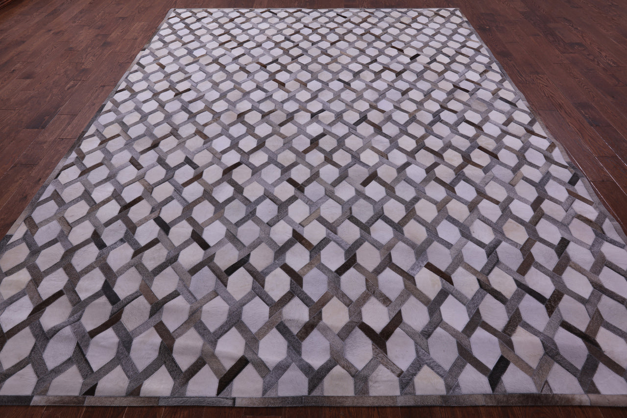 Grey & White Patchwork Natural Cowhide Rug - 9' 0" x 12' 0"
