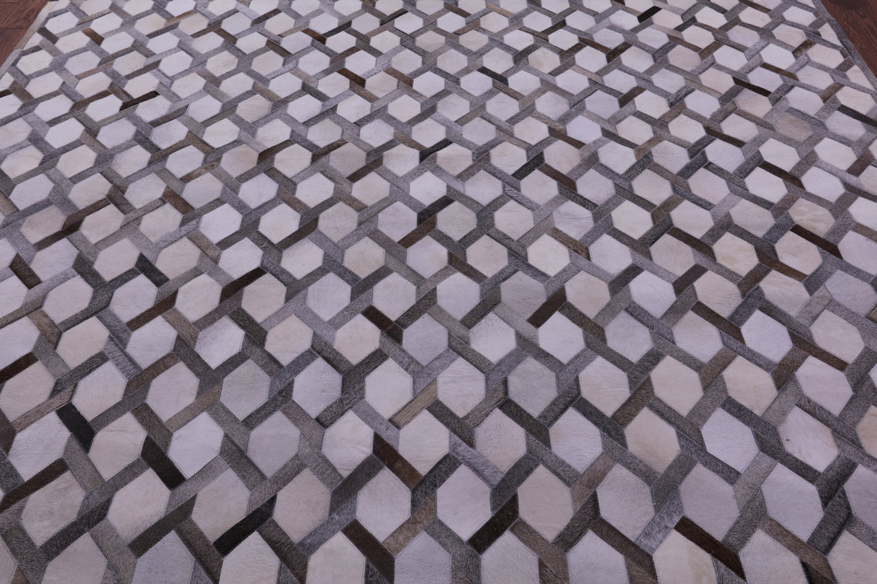 Grey & White Patchwork Natural Cowhide Rug - 9' 0" x 12' 0"