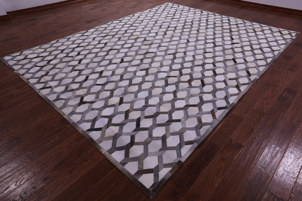 Grey & White Patchwork Natural Cowhide Rug - 9' 0" x 12' 0"