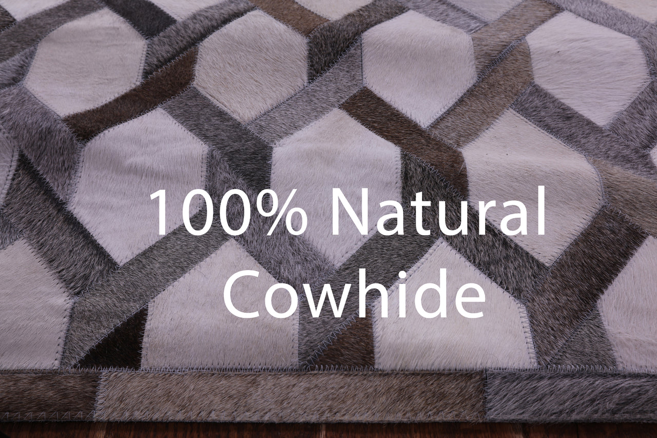 Grey & White Patchwork Natural Cowhide Rug - 9' 0" x 12' 0"