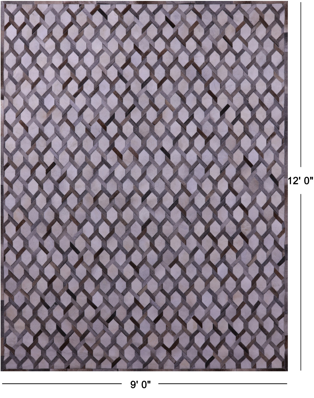Grey & White Patchwork Natural Cowhide Rug - 9' 0" x 12' 0"