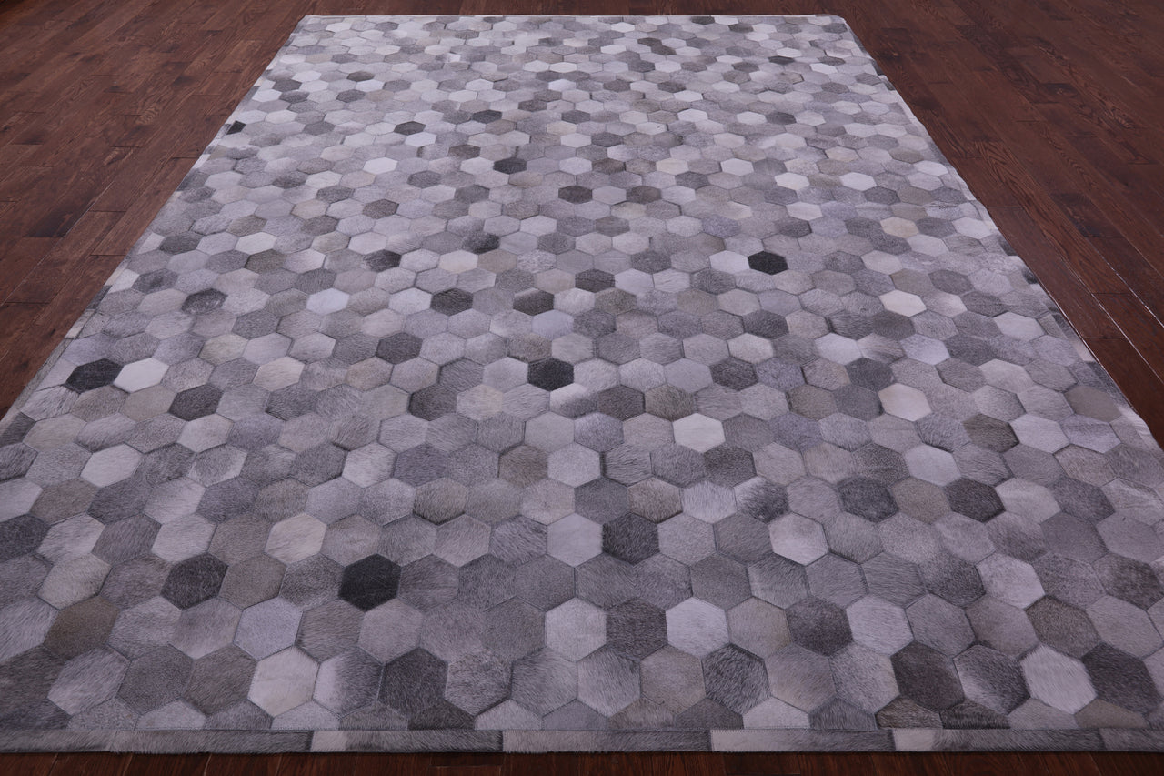 Grey Patchwork Natural Cowhide Rug - 9' 0" x 12' 0"