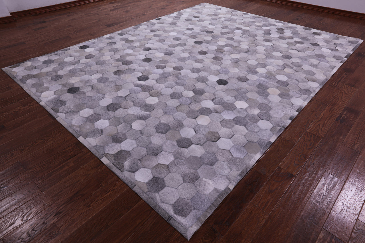 Grey Patchwork Natural Cowhide Rug - 9' 0" x 12' 0"