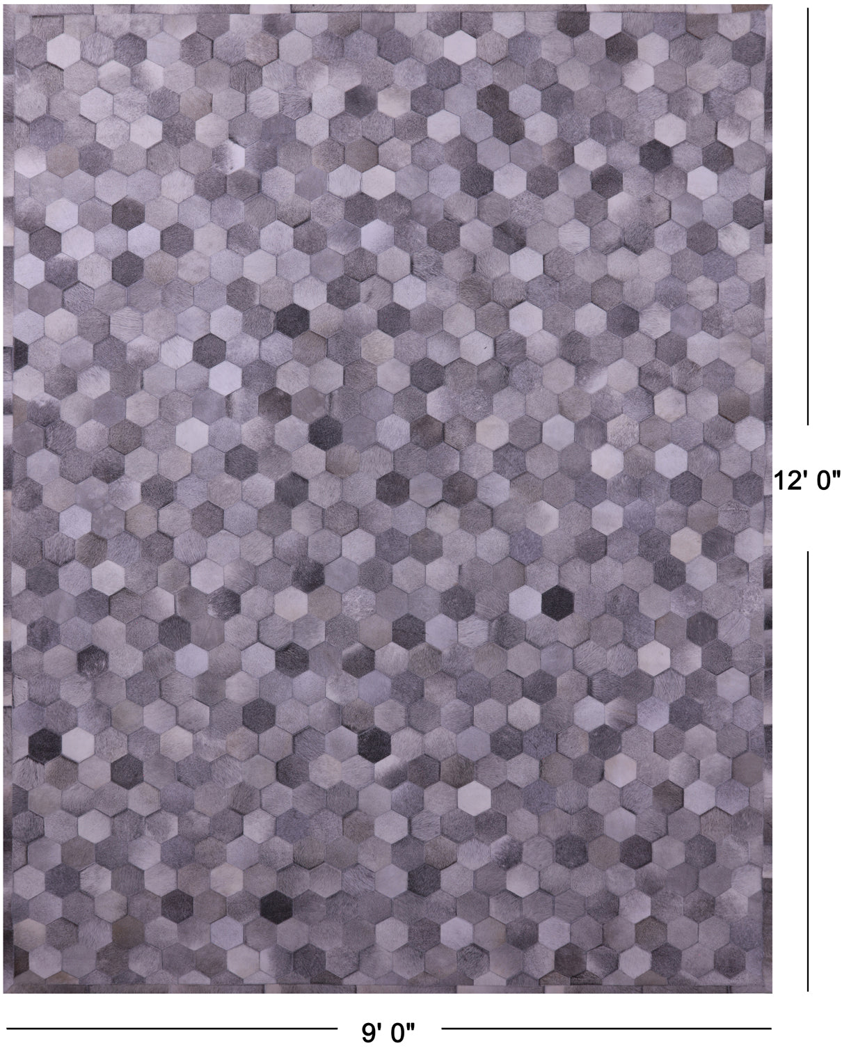 Grey Patchwork Natural Cowhide Rug - 9' 0" x 12' 0"