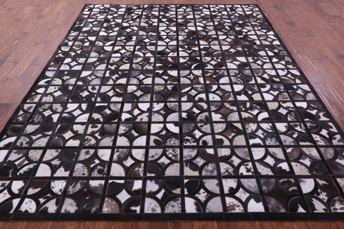 Brown & White Patchwork Black Natural Cowhide Rug - 8' 0