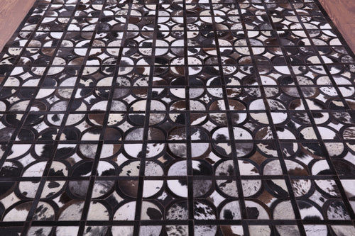 Brown & White Patchwork Black Natural Cowhide Rug - 8' 0