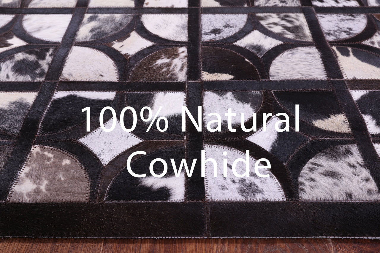 Brown & White Patchwork Black Natural Cowhide Rug - 8' 0" x 10' 0"