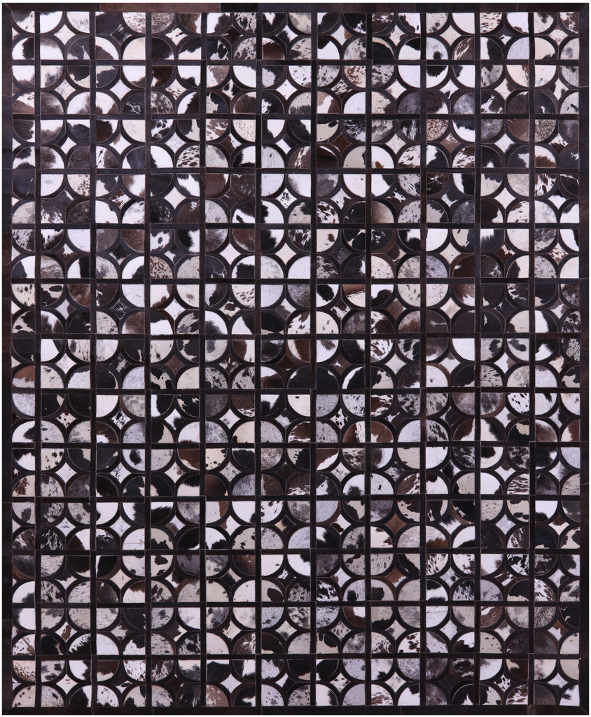 Brown & White Patchwork Black Natural Cowhide Rug - 8' 0" x 10' 0"