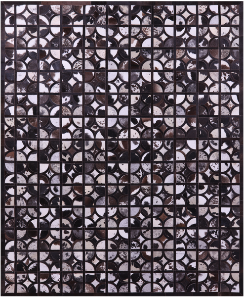 Brown & White Patchwork Black Natural Cowhide Rug - 8' 0" x 10' 0"
