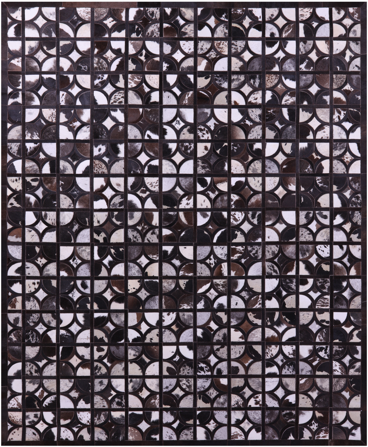 Brown & White Patchwork Black Natural Cowhide Rug - 8' 0" x 10' 0"