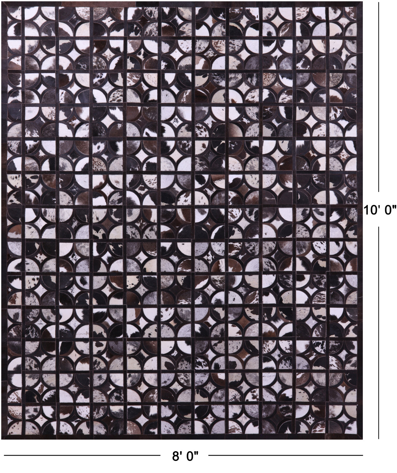 Brown & White Patchwork Black Natural Cowhide Rug - 8' 0" x 10' 0"