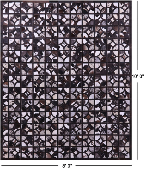 Brown & White Patchwork Black Natural Cowhide Rug - 8' 0