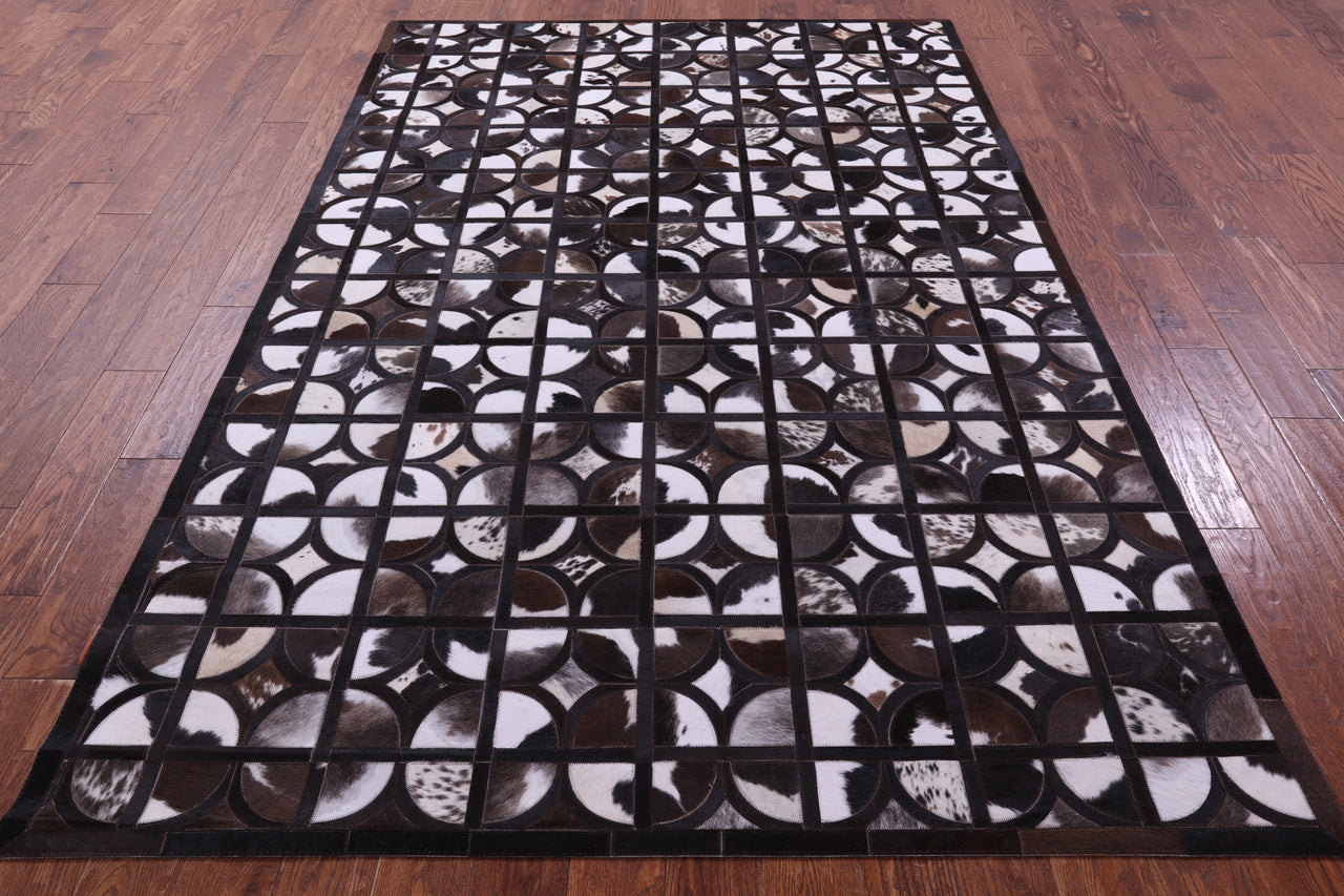 Brown & White Patchwork Black Natural Cowhide Rug - 6' 0" x 9' 0"