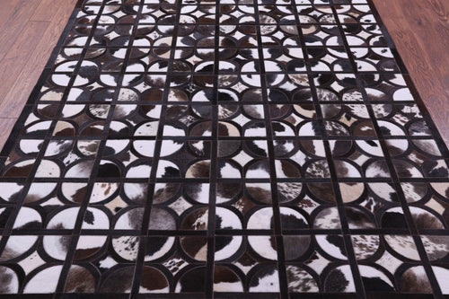 Brown & White Patchwork Black Natural Cowhide Rug - 6' 0