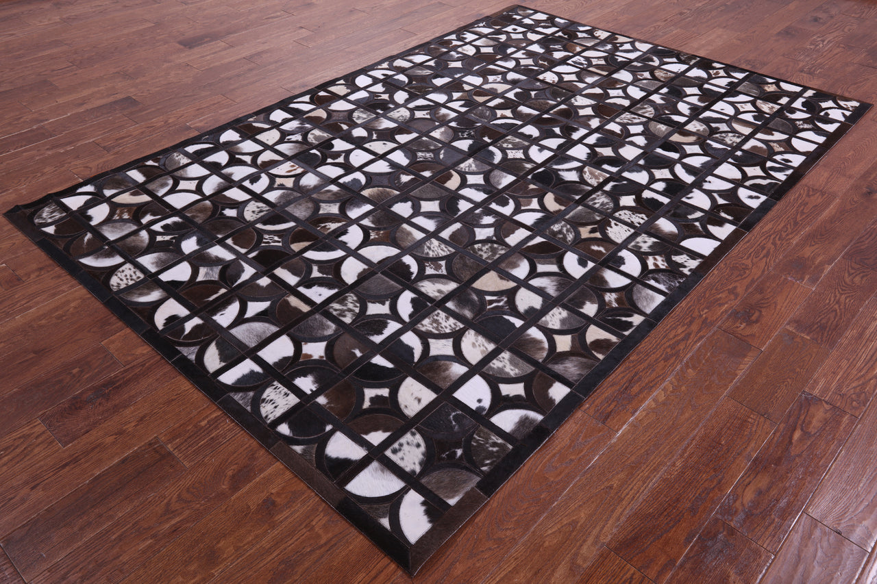 Brown & White Patchwork Black Natural Cowhide Rug - 6' 0" x 9' 0"