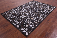 Thumbnail for Brown & White Patchwork Black Natural Cowhide Rug - 6' 0