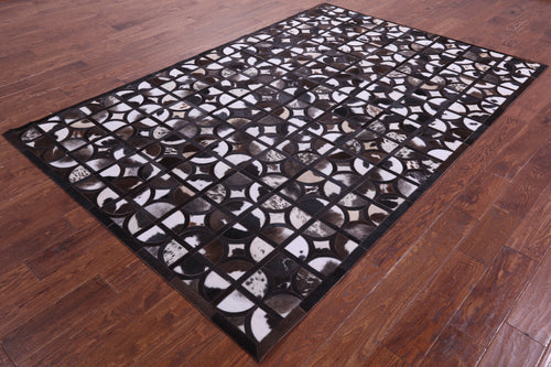 Brown & White Patchwork Black Natural Cowhide Rug - 6' 0