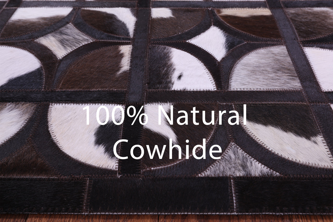 Brown & White Patchwork Black Natural Cowhide Rug - 6' 0" x 9' 0"