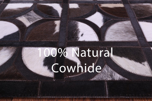 Brown & White Patchwork Black Natural Cowhide Rug - 6' 0
