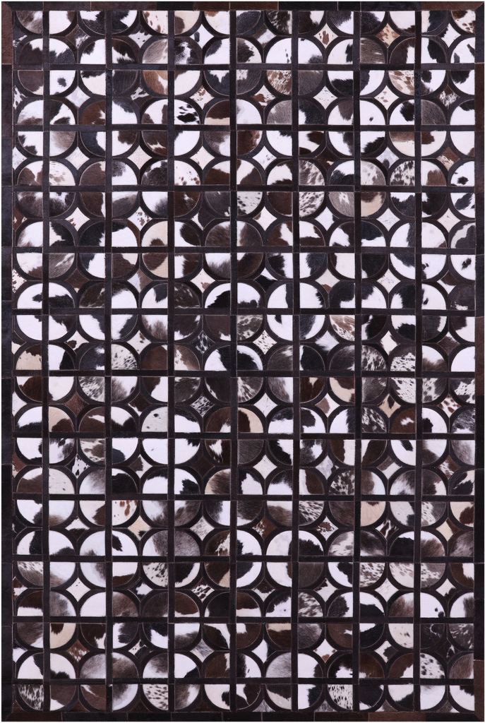 Brown & White Patchwork Black Natural Cowhide Rug - 6' 0" x 9' 0"