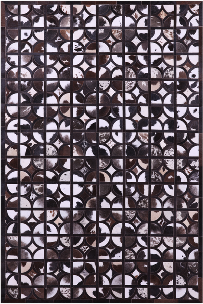 Brown & White Patchwork Black Natural Cowhide Rug - 6' 0" x 9' 0"