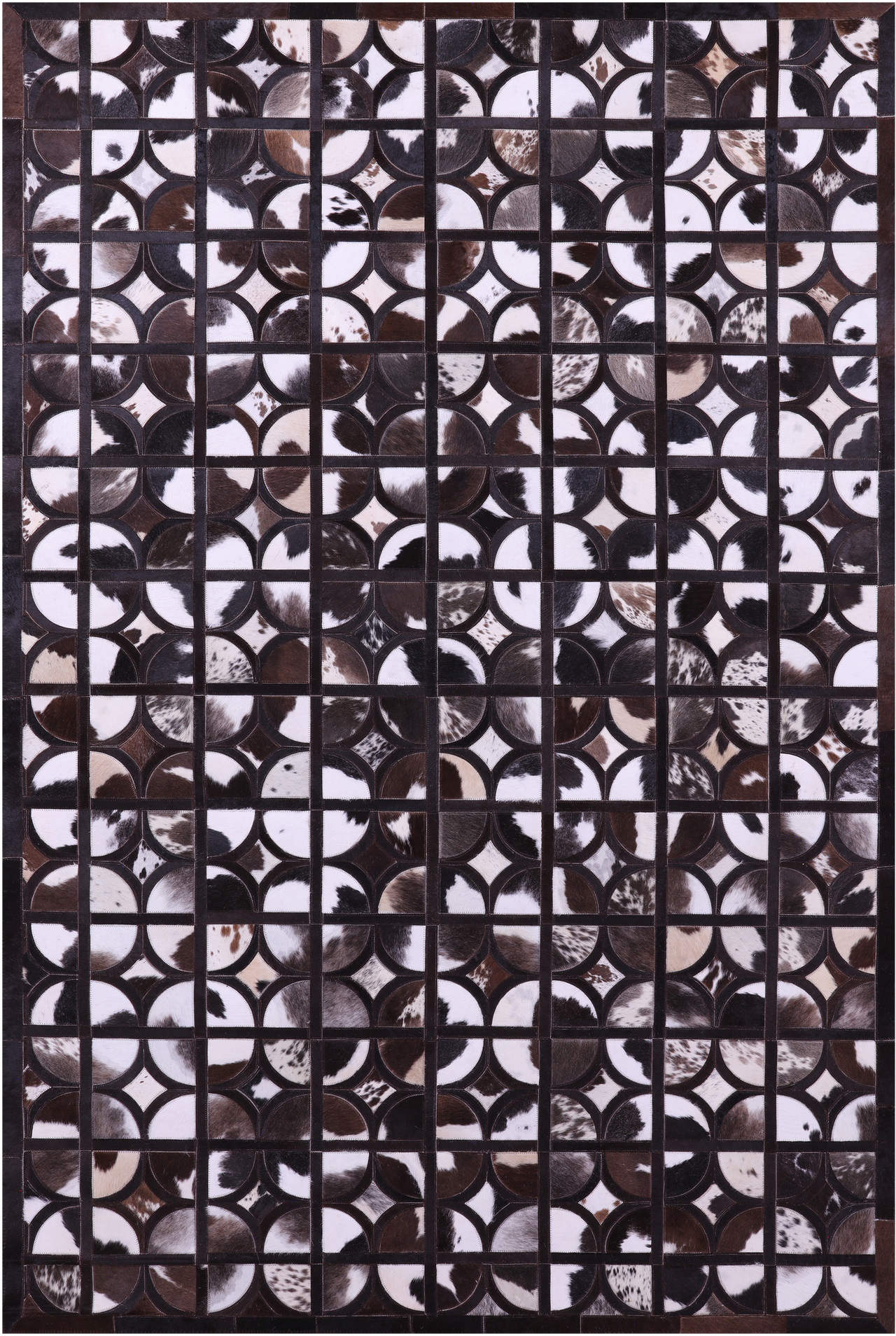 Brown & White Patchwork Black Natural Cowhide Rug - 6' 0" x 9' 0"