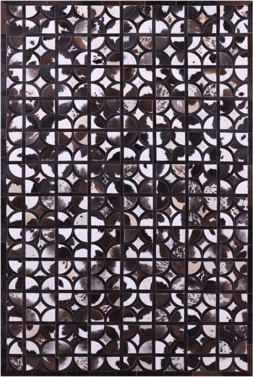Brown & White Patchwork Black Natural Cowhide Rug - 6' 0