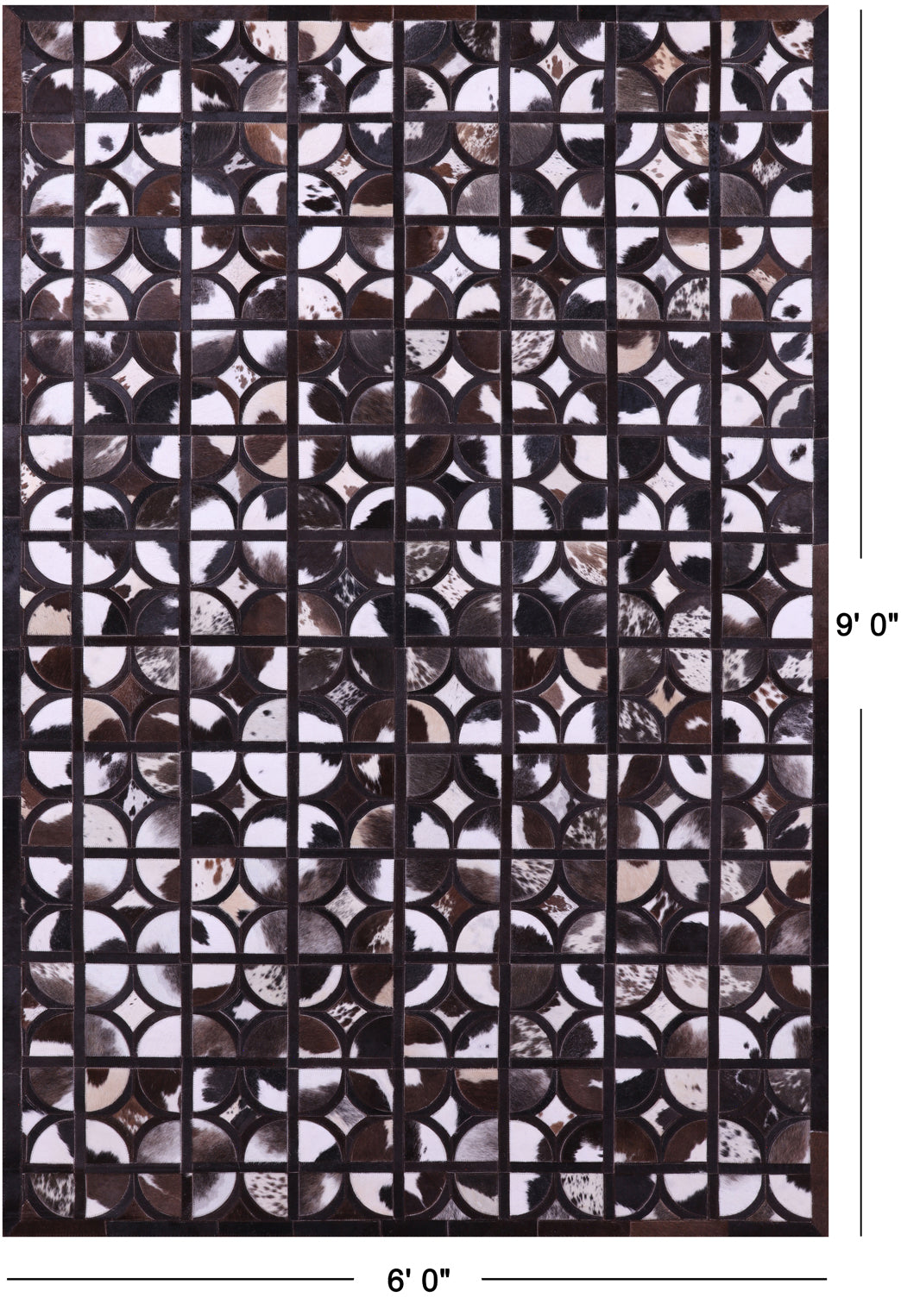 Brown & White Patchwork Black Natural Cowhide Rug - 6' 0" x 9' 0"