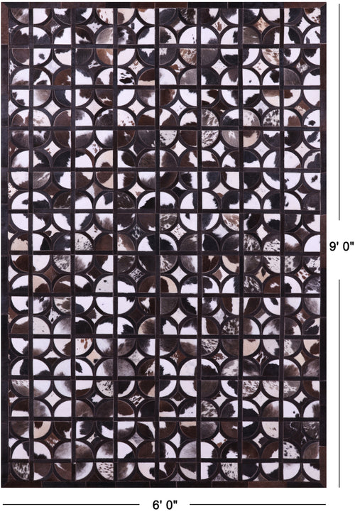 Brown & White Patchwork Black Natural Cowhide Rug - 6' 0