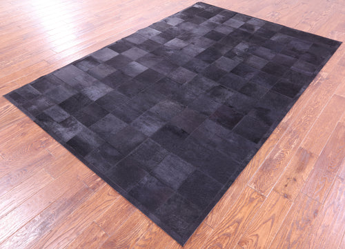 Black Patchwork Natural Cowhide Rug - 6' 0